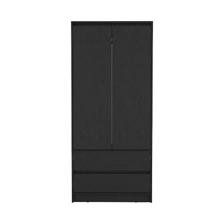 Tuhome Austin 2 Drawers Armoire, Double Door, Hanging Rod, Black CLW8961